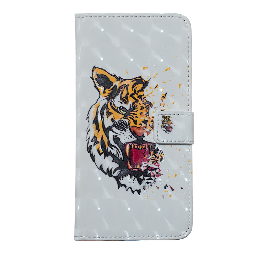 3D Colored Carving Pattern Printing Wallet Leather Shell for Samsung Galaxy S20 Plus/S20 Plus 5G - Tiger