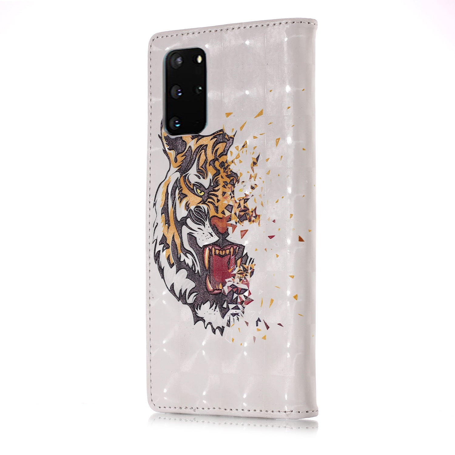 3D Colored Carving Pattern Printing Wallet Leather Shell for Samsung Galaxy S20 Plus/S20 Plus 5G - Tiger