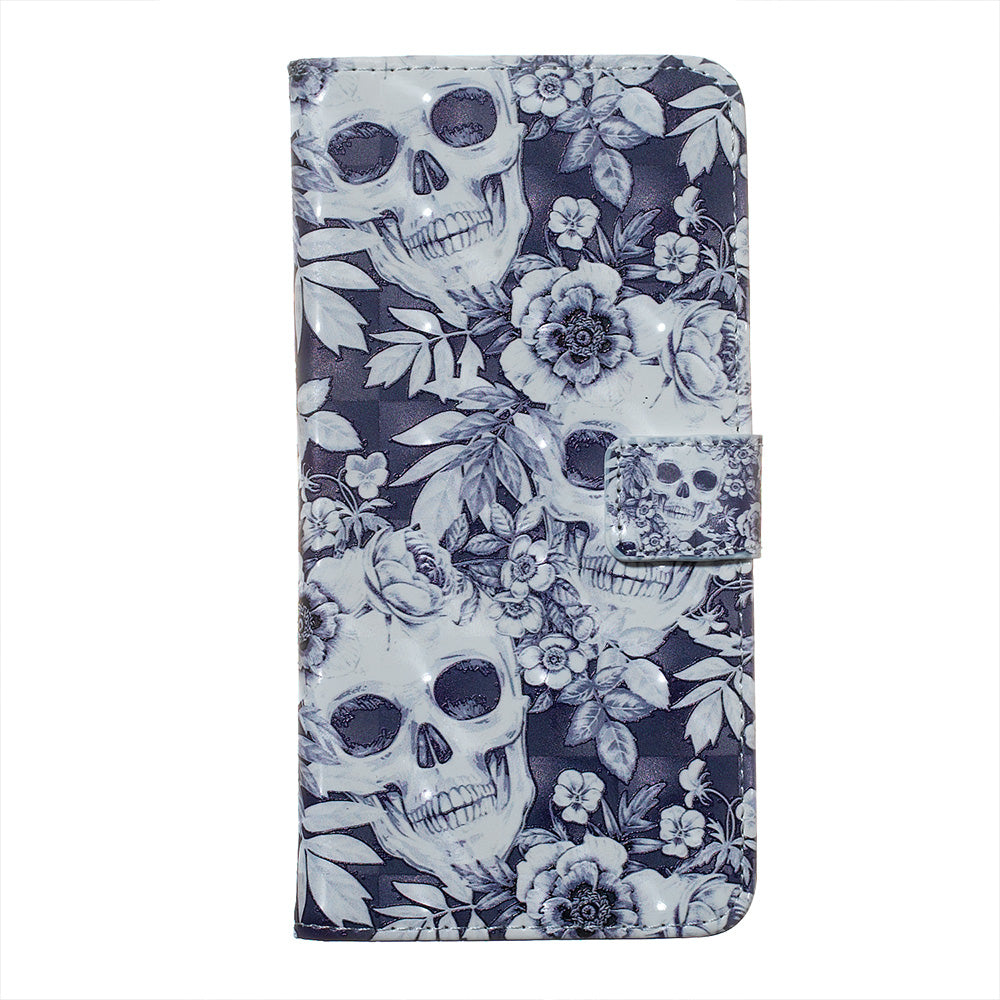 3D Colored Carving Pattern Printing Wallet Leather Shell for Samsung Galaxy S20 Plus/S20 Plus 5G - Skull