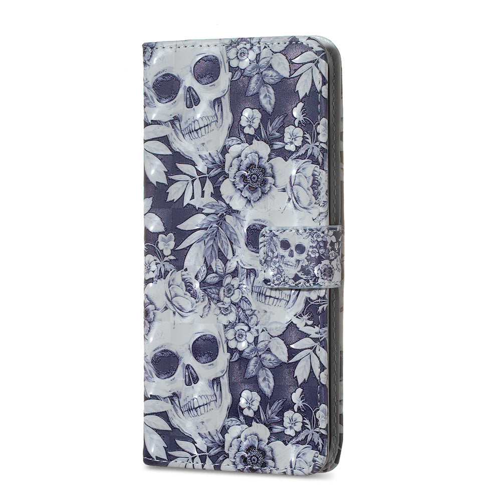 3D Colored Carving Pattern Printing Wallet Leather Shell for Samsung Galaxy S20 Plus/S20 Plus 5G - Skull