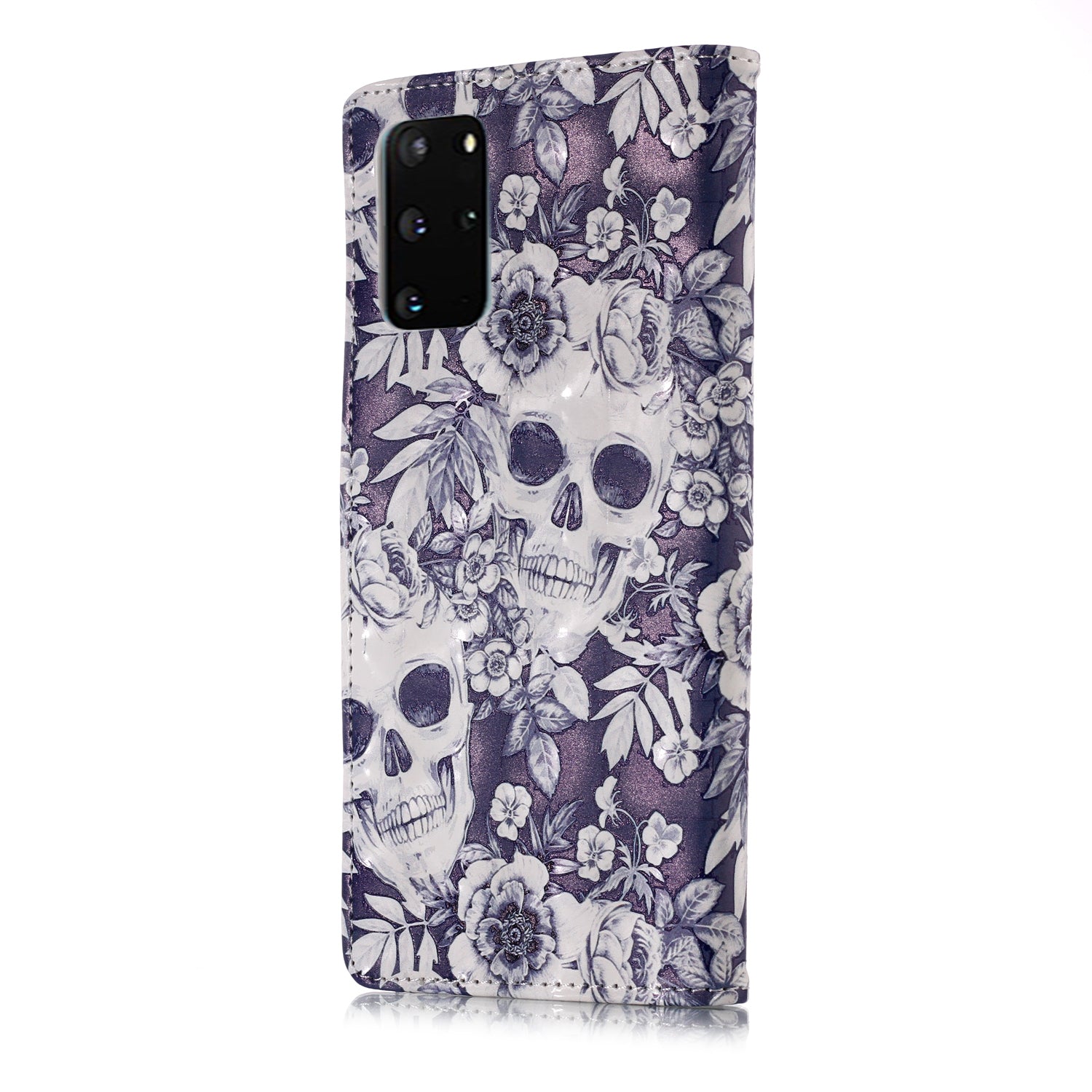 3D Colored Carving Pattern Printing Wallet Leather Shell for Samsung Galaxy S20 Plus/S20 Plus 5G - Skull