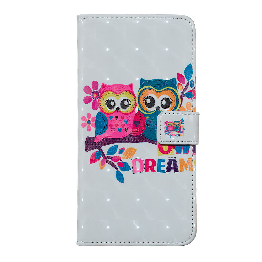 3D Colored Carving Pattern Printing Wallet Leather Shell for Samsung Galaxy S20 Plus/S20 Plus 5G - Couple Owls