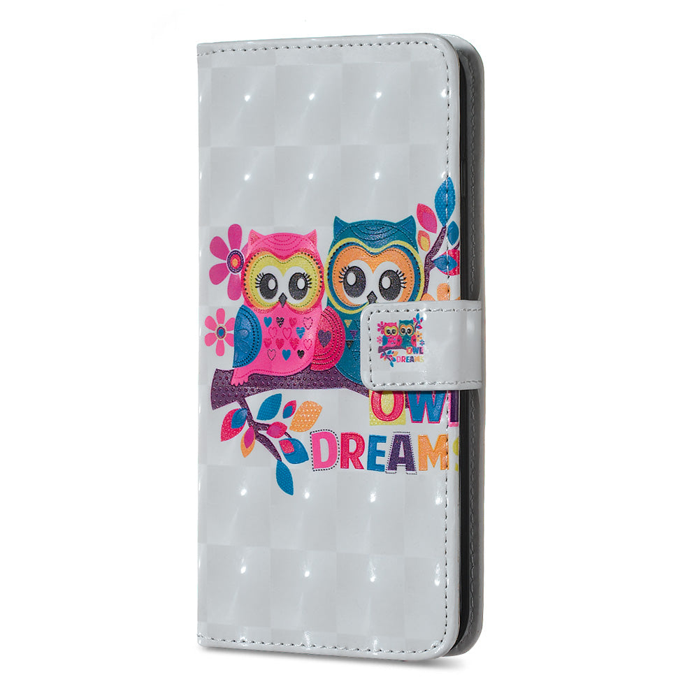 3D Colored Carving Pattern Printing Wallet Leather Shell for Samsung Galaxy S20 Plus/S20 Plus 5G - Couple Owls