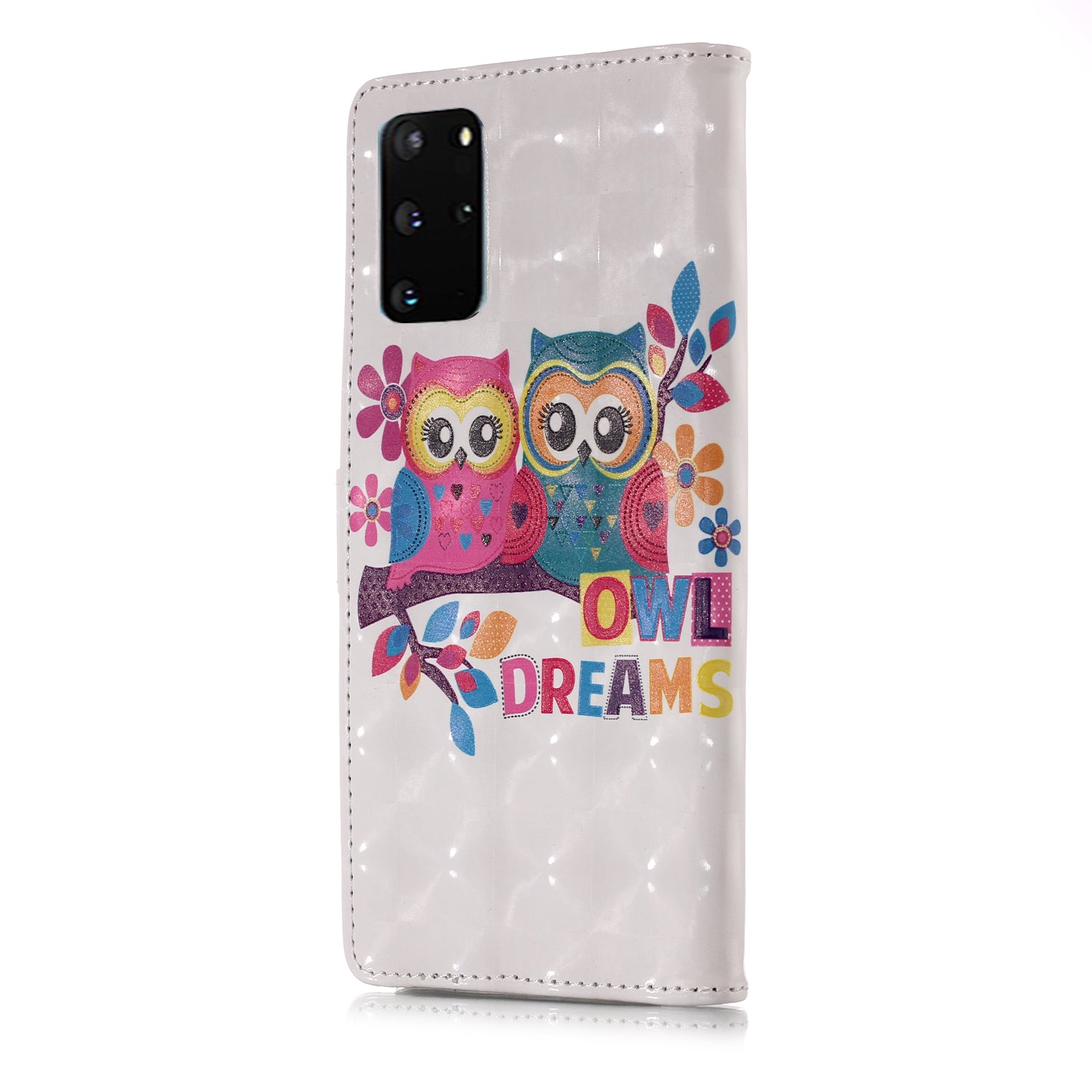 3D Colored Carving Pattern Printing Wallet Leather Shell for Samsung Galaxy S20 Plus/S20 Plus 5G - Couple Owls