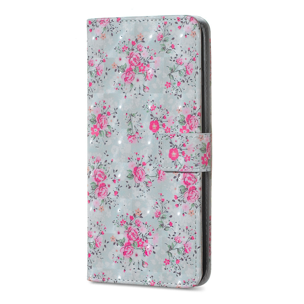 3D Colored Carving Pattern Printing Wallet Leather Shell for Samsung Galaxy S20 Plus/S20 Plus 5G - Flowers