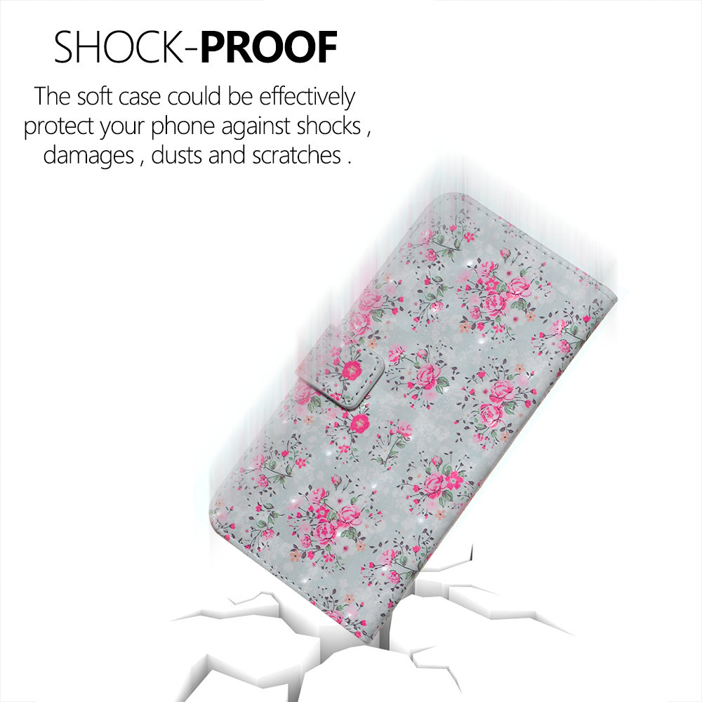 3D Colored Carving Pattern Printing Wallet Leather Shell for Samsung Galaxy S20 Plus/S20 Plus 5G - Flowers