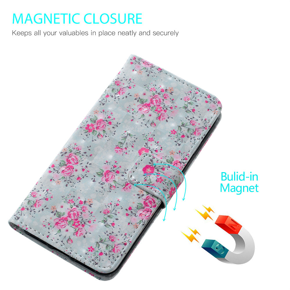 3D Colored Carving Pattern Printing Wallet Leather Shell for Samsung Galaxy S20 Plus/S20 Plus 5G - Flowers