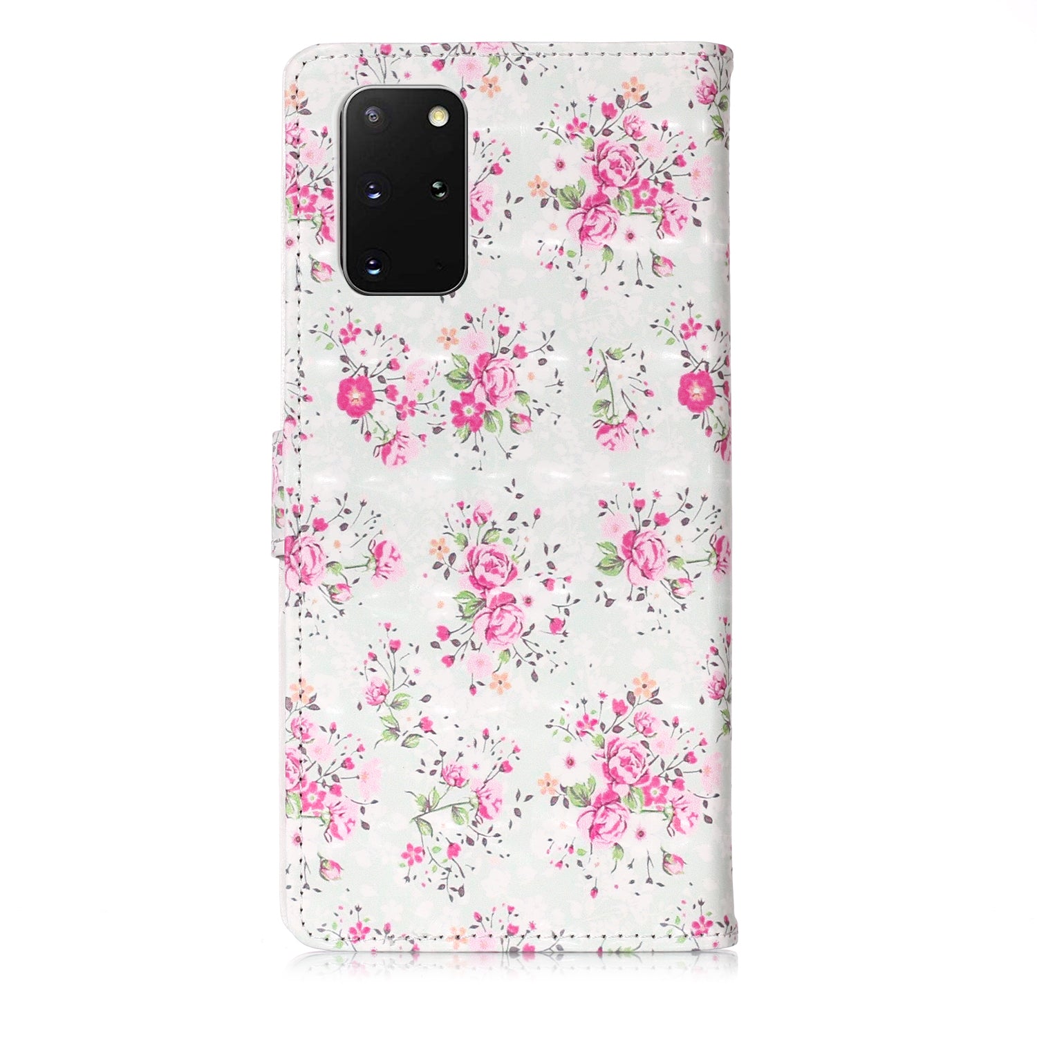 3D Colored Carving Pattern Printing Wallet Leather Shell for Samsung Galaxy S20 Plus/S20 Plus 5G - Flowers