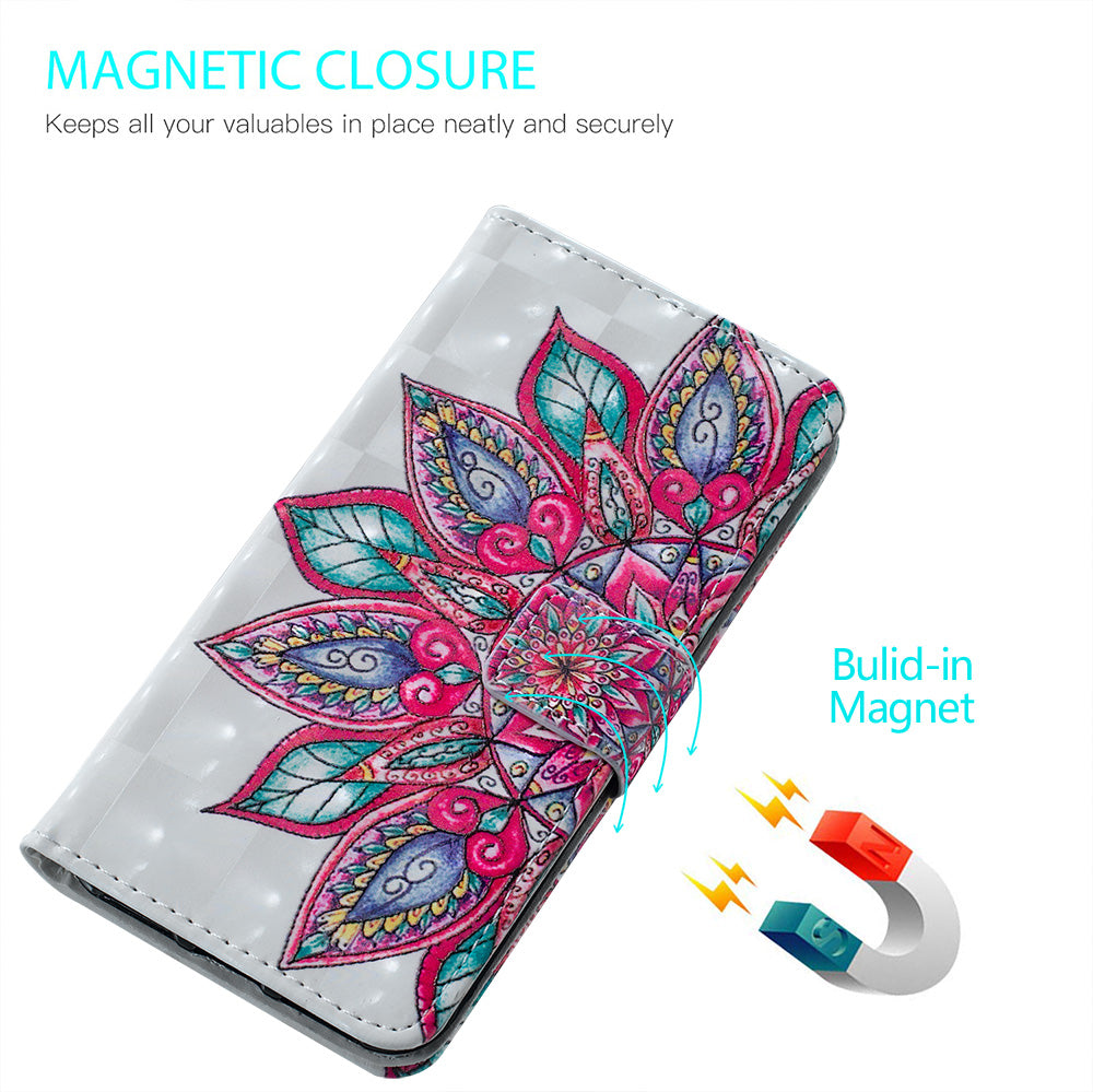 3D Colored Carving Pattern Printing Wallet Leather Shell for Samsung Galaxy S20 Plus/S20 Plus 5G - Malanda Flower