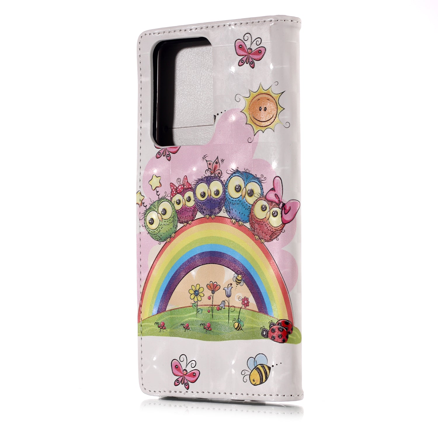 3D Colored Carving Pattern Printing Wallet Leather Phone Case for Samsung Galaxy S20 Ultra - Rainbow