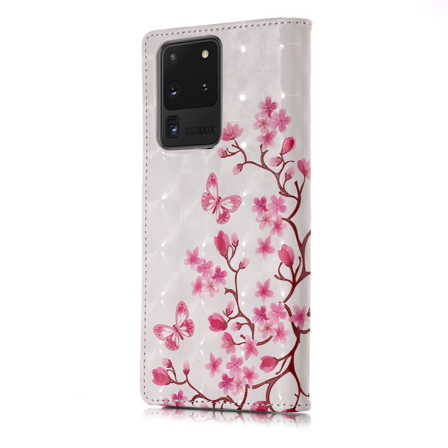 3D Colored Carving Pattern Printing Wallet Leather Phone Case for Samsung Galaxy S20 Ultra - Flowers/Butterfly