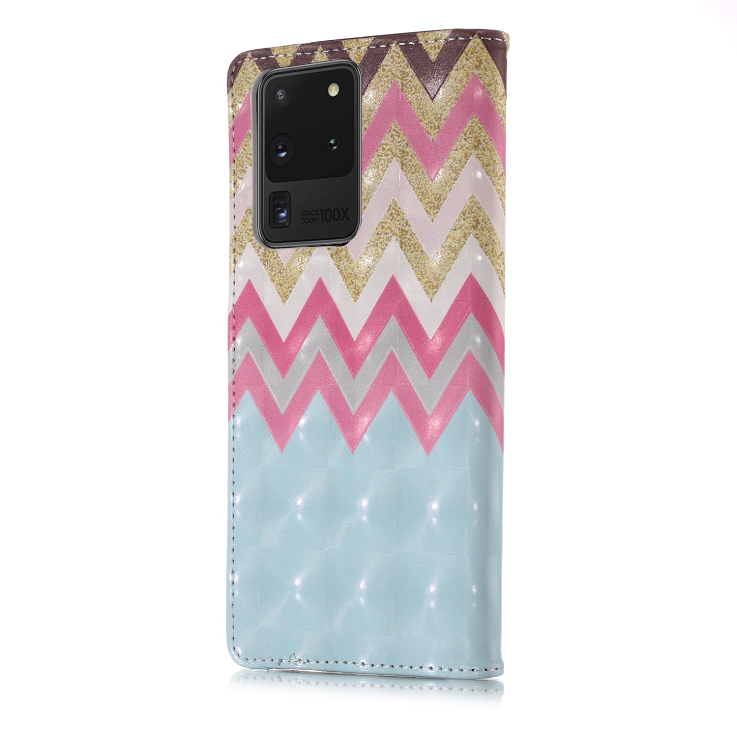 3D Colored Carving Pattern Printing Wallet Leather Phone Case for Samsung Galaxy S20 Ultra - Wave