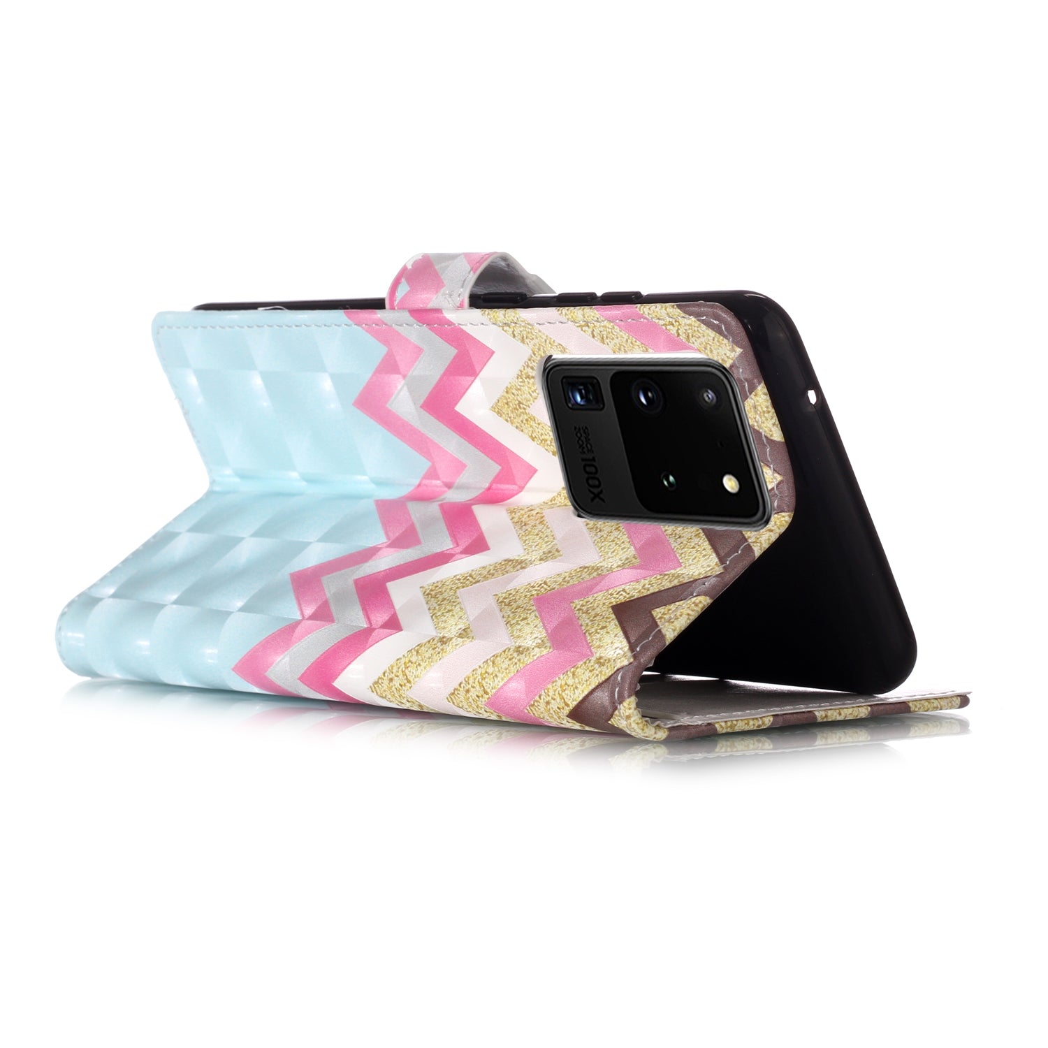 3D Colored Carving Pattern Printing Wallet Leather Phone Case for Samsung Galaxy S20 Ultra - Wave