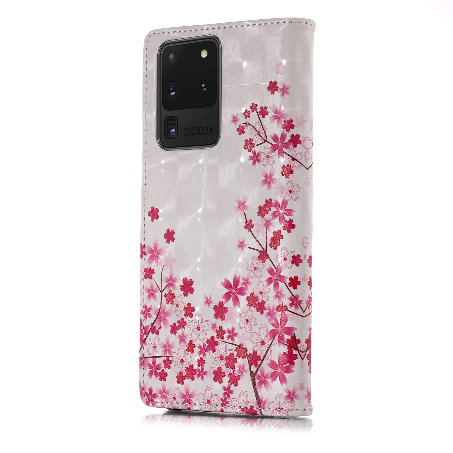 3D Colored Carving Pattern Printing Wallet Leather Phone Case for Samsung Galaxy S20 Ultra - Plum Blossom