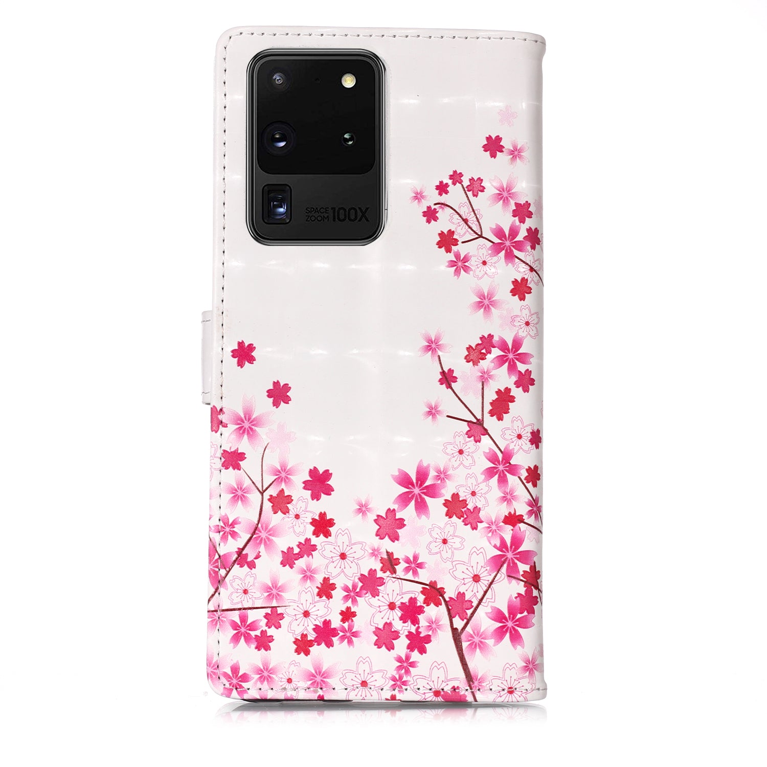 3D Colored Carving Pattern Printing Wallet Leather Phone Case for Samsung Galaxy S20 Ultra - Plum Blossom