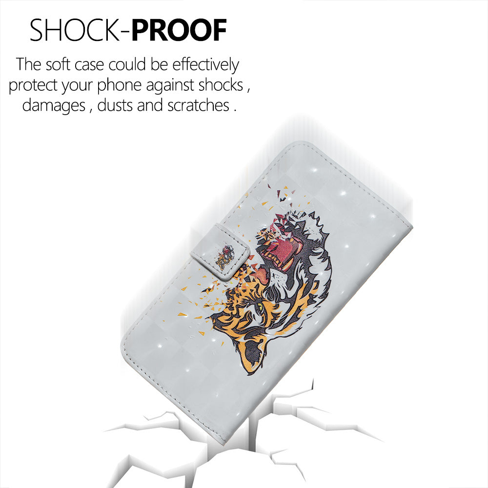 3D Colored Carving Pattern Printing Wallet Leather Phone Case for Samsung Galaxy S20 Ultra - Tiger