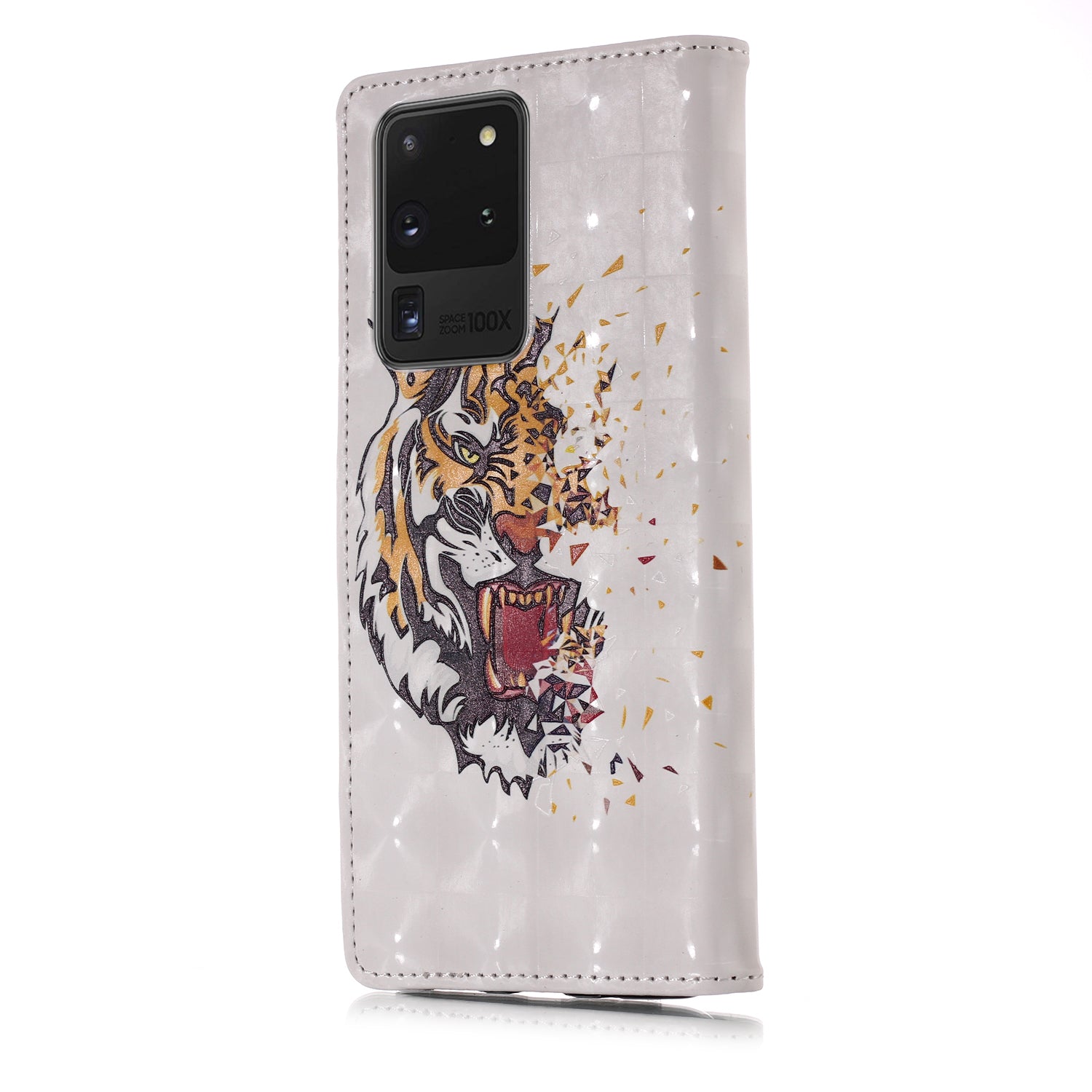 3D Colored Carving Pattern Printing Wallet Leather Phone Case for Samsung Galaxy S20 Ultra - Tiger