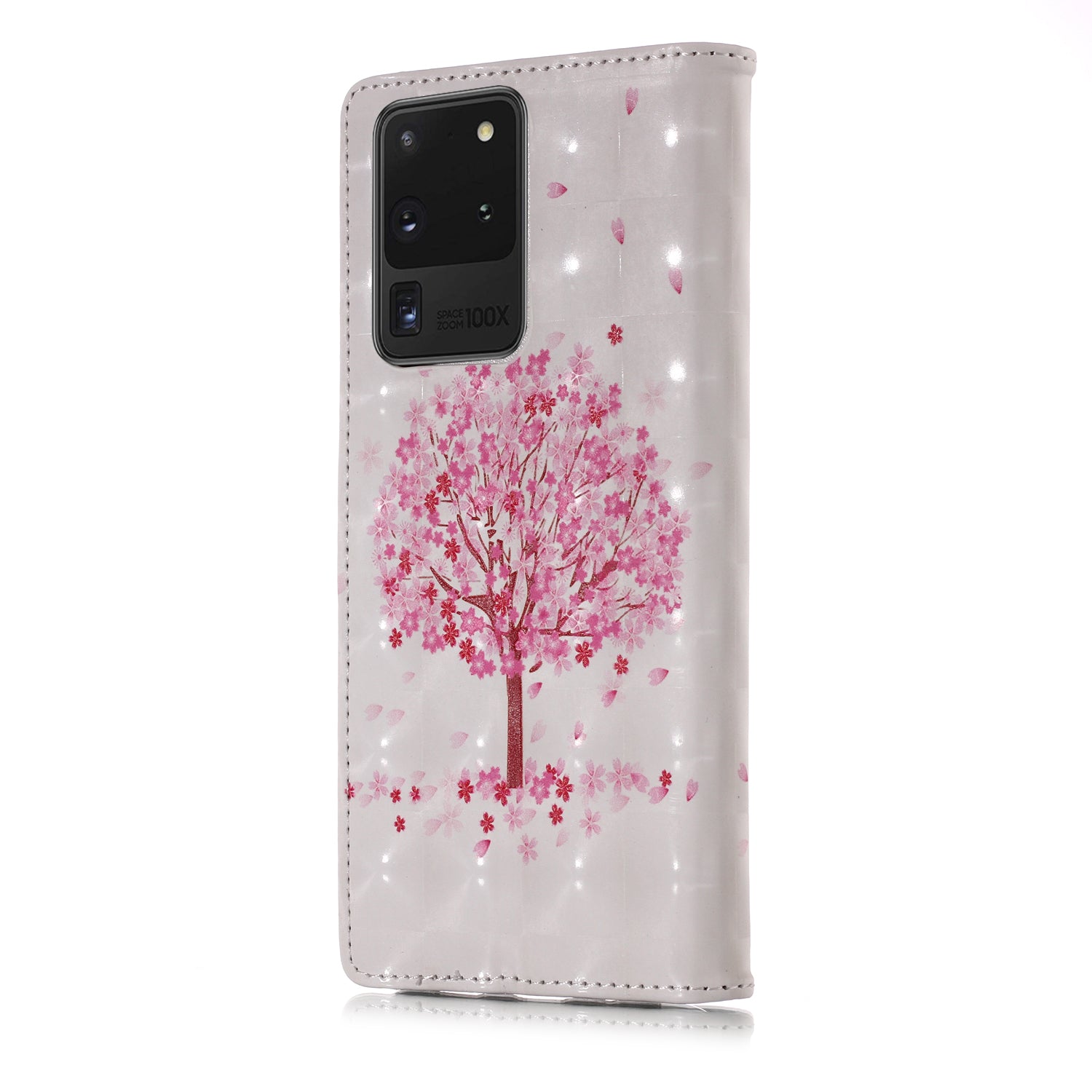 3D Colored Carving Pattern Printing Wallet Leather Phone Case for Samsung Galaxy S20 Ultra - Blooming Tree