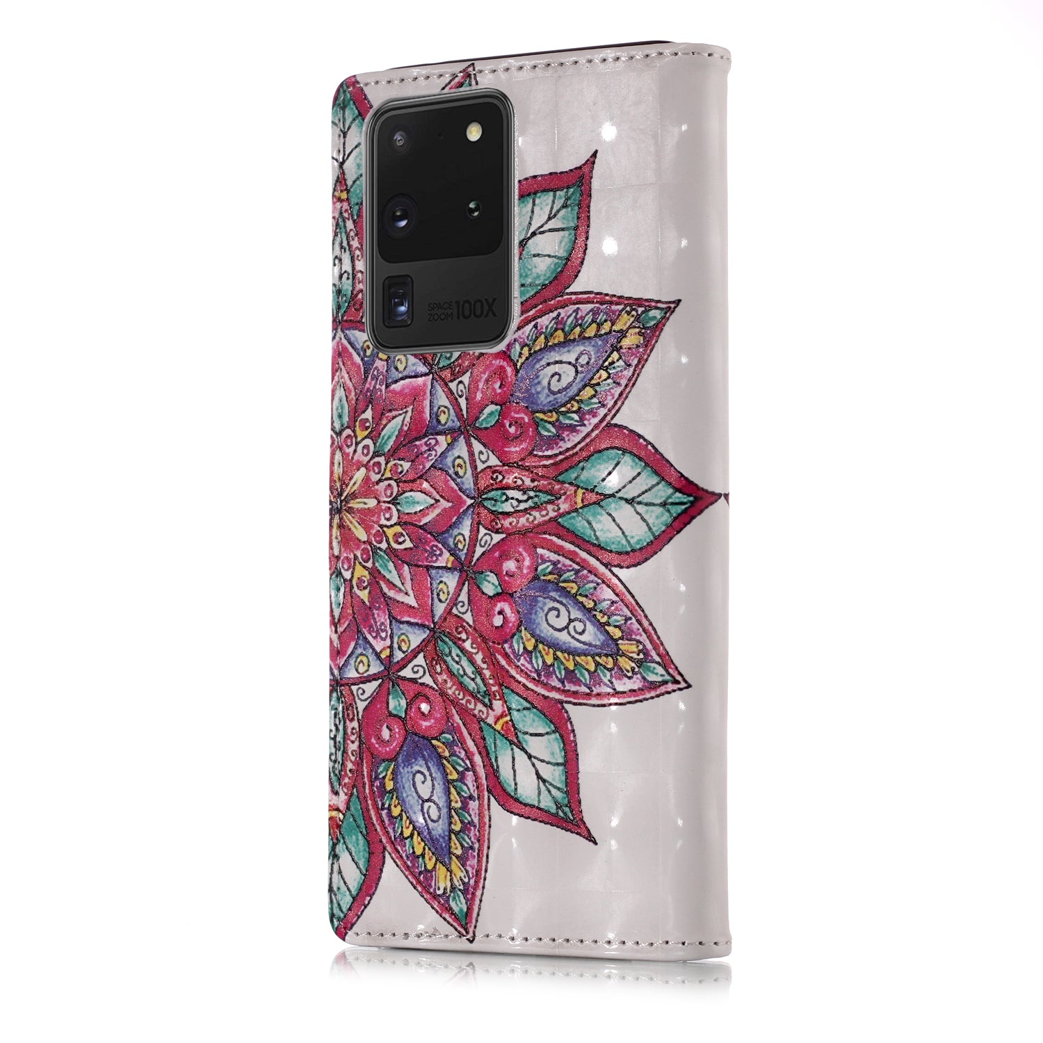 3D Colored Carving Pattern Printing Wallet Leather Phone Case for Samsung Galaxy S20 Ultra - Malanda Flower