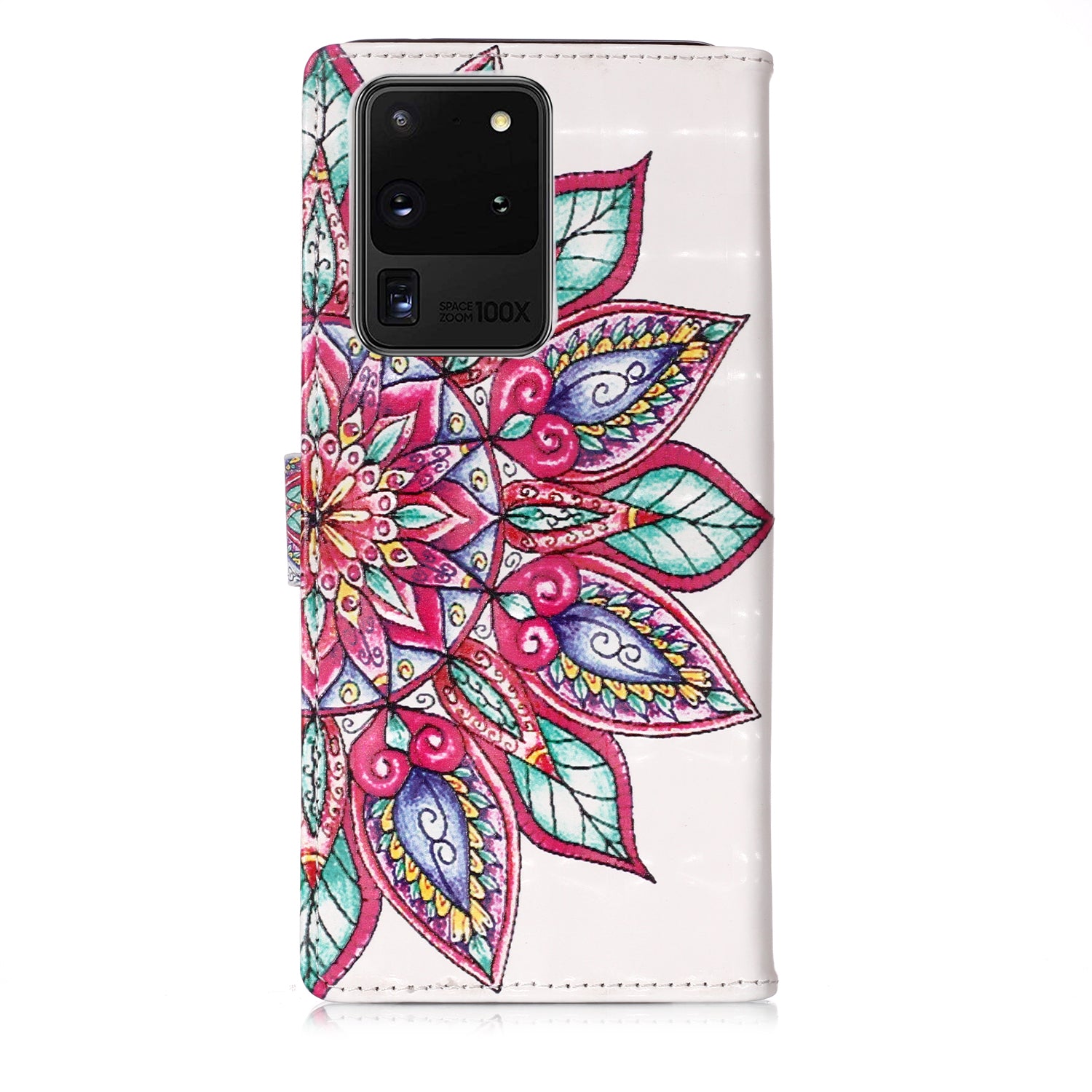 3D Colored Carving Pattern Printing Wallet Leather Phone Case for Samsung Galaxy S20 Ultra - Malanda Flower