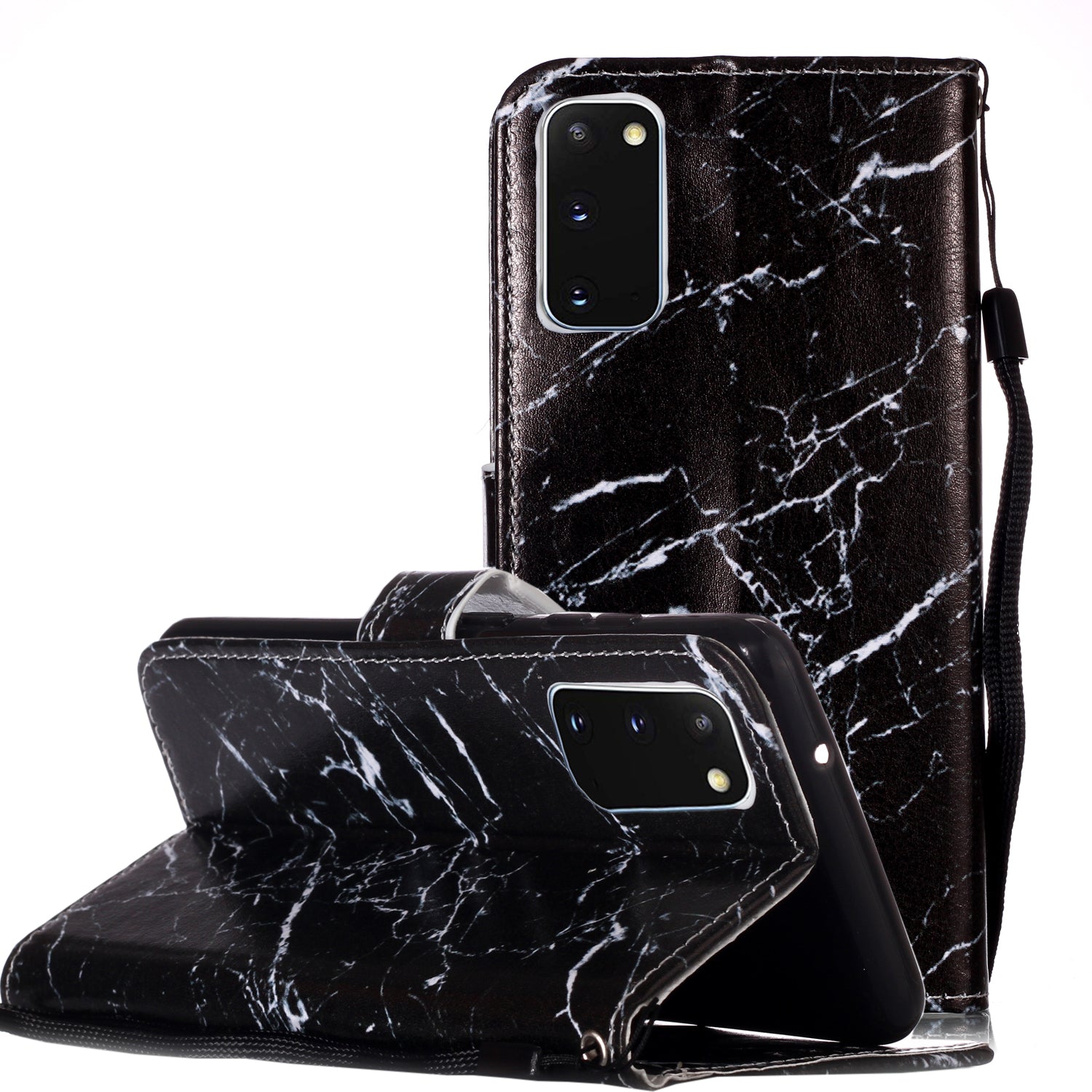 New Pattern Printing Leather Wallet Stand Phone Case for Samsung Galaxy S20 4G/S20 5G - Black Marble Grain