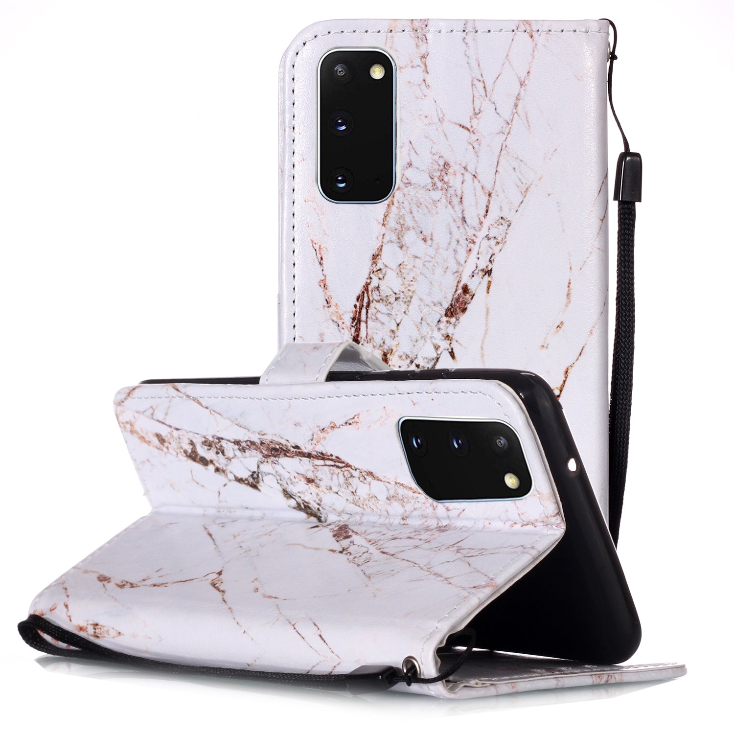 New Pattern Printing Leather Wallet Stand Phone Case for Samsung Galaxy S20 4G/S20 5G - Brown Marble Grain