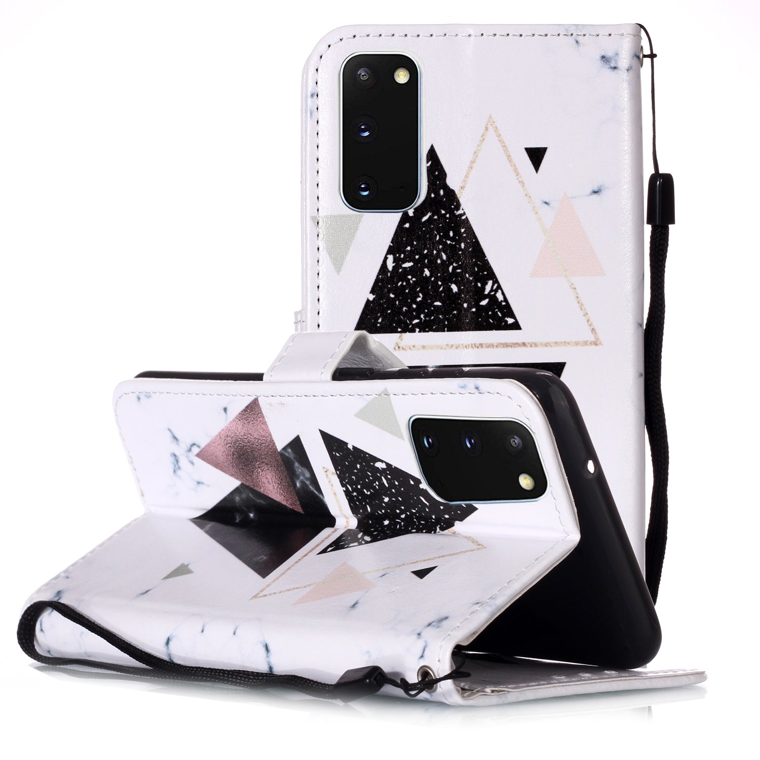 New Pattern Printing Leather Wallet Stand Phone Case for Samsung Galaxy S20 4G/S20 5G - Triangle Pattern