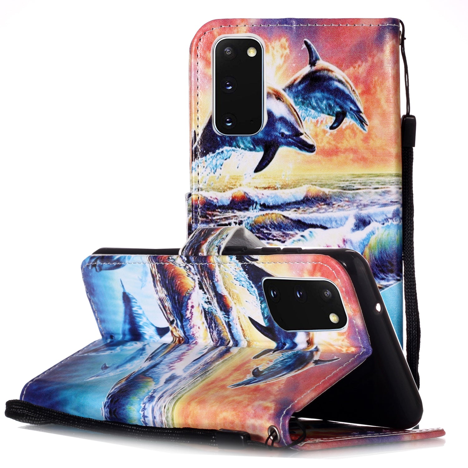 New Pattern Printing Leather Wallet Stand Phone Case for Samsung Galaxy S20 4G/S20 5G - Dolphin