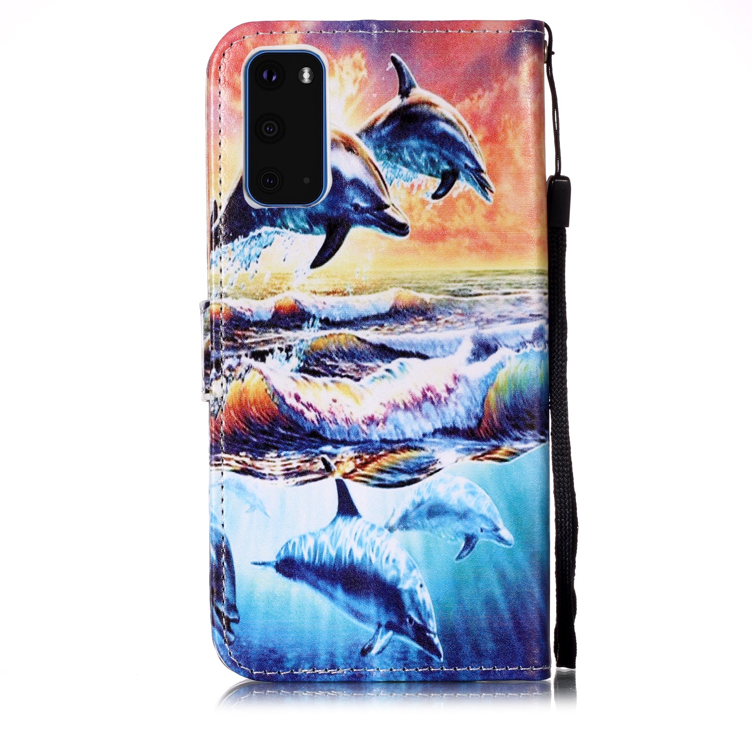 New Pattern Printing Leather Wallet Stand Phone Case for Samsung Galaxy S20 4G/S20 5G - Dolphin