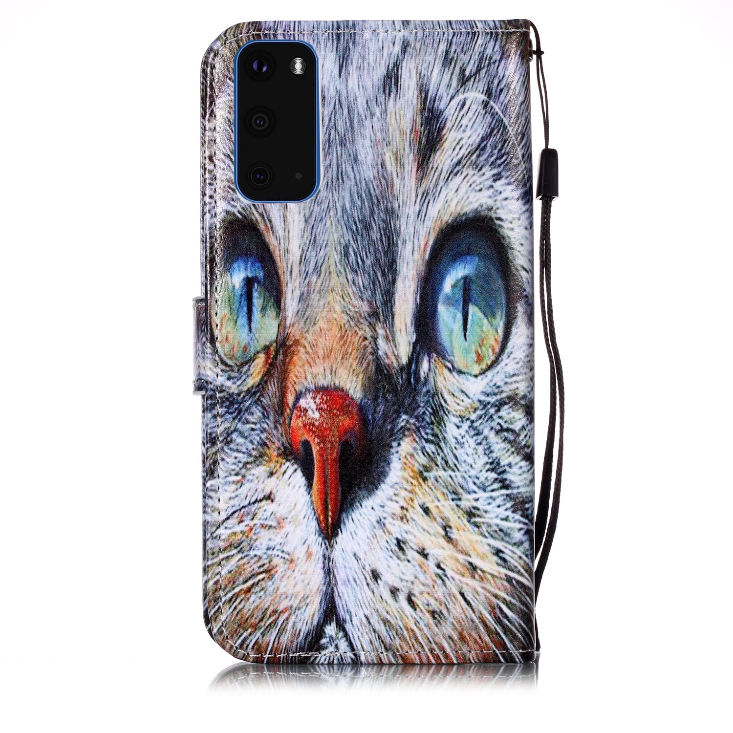 New Pattern Printing Leather Wallet Stand Phone Case for Samsung Galaxy S20 4G/S20 5G - Blue Cat Eyes