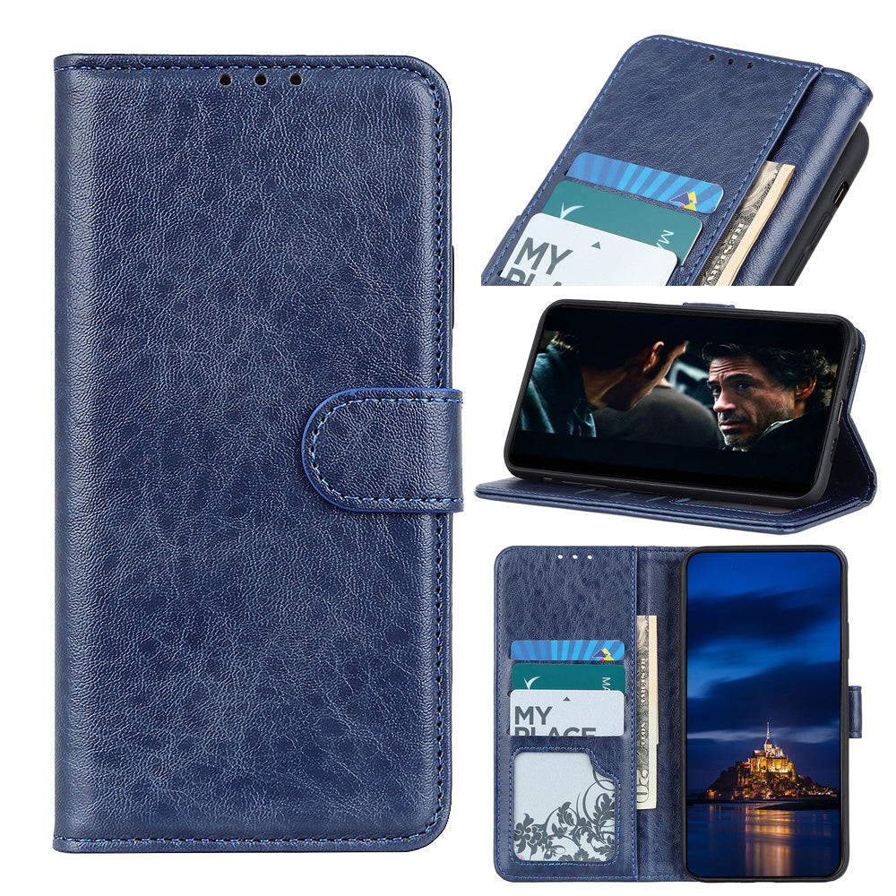 Crazy Horse Skin Leather Phone Case for Samsung Galaxy S20 Plus - Blue