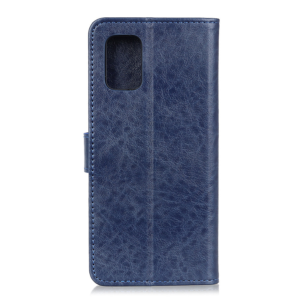 Crazy Horse Skin Leather Phone Case for Samsung Galaxy S20 Plus - Blue