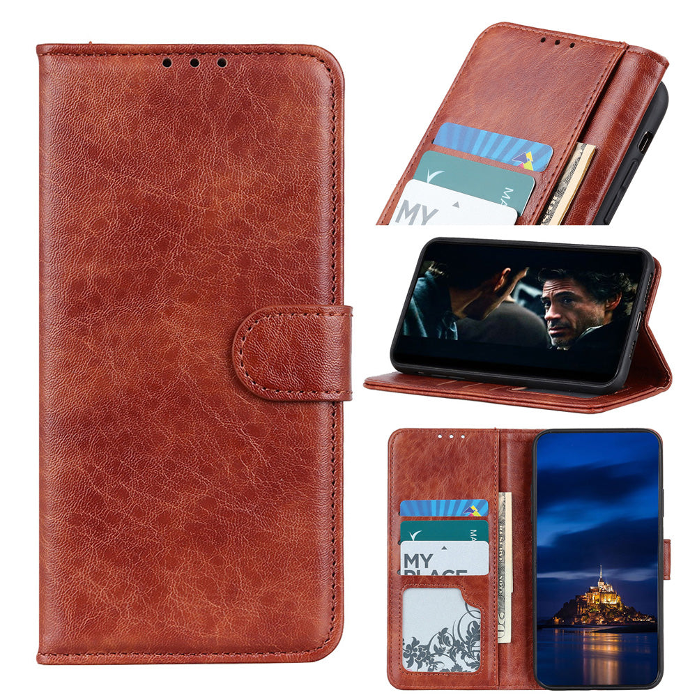 Crazy Horse Skin Leather Phone Case for Samsung Galaxy S20 Plus - Brown