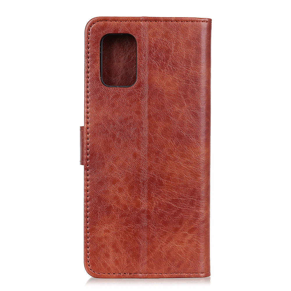 Crazy Horse Skin Leather Phone Case for Samsung Galaxy S20 Plus - Brown