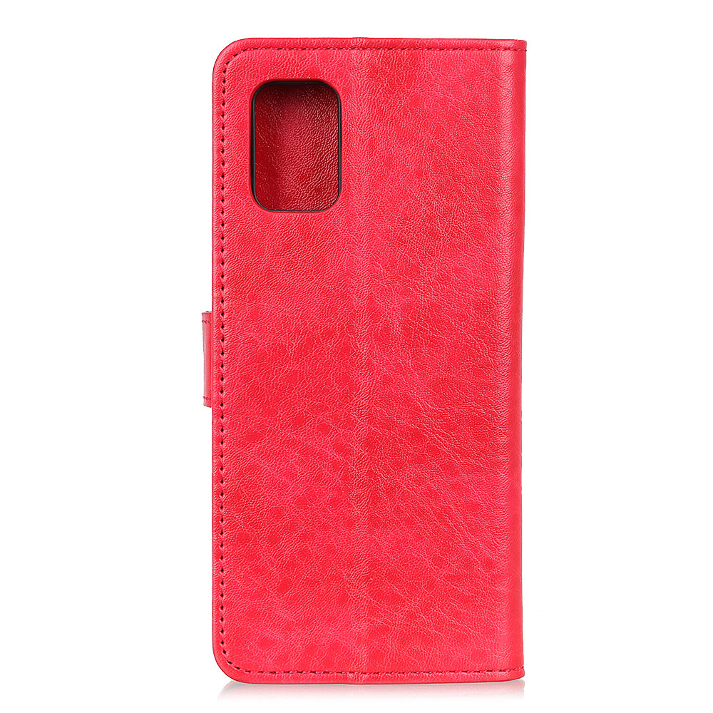 Crazy Horse Skin Leather Flip Cover Wallet Stand Mobile Phone Case for Samsung Galaxy S20 4G/S20 5G - Red