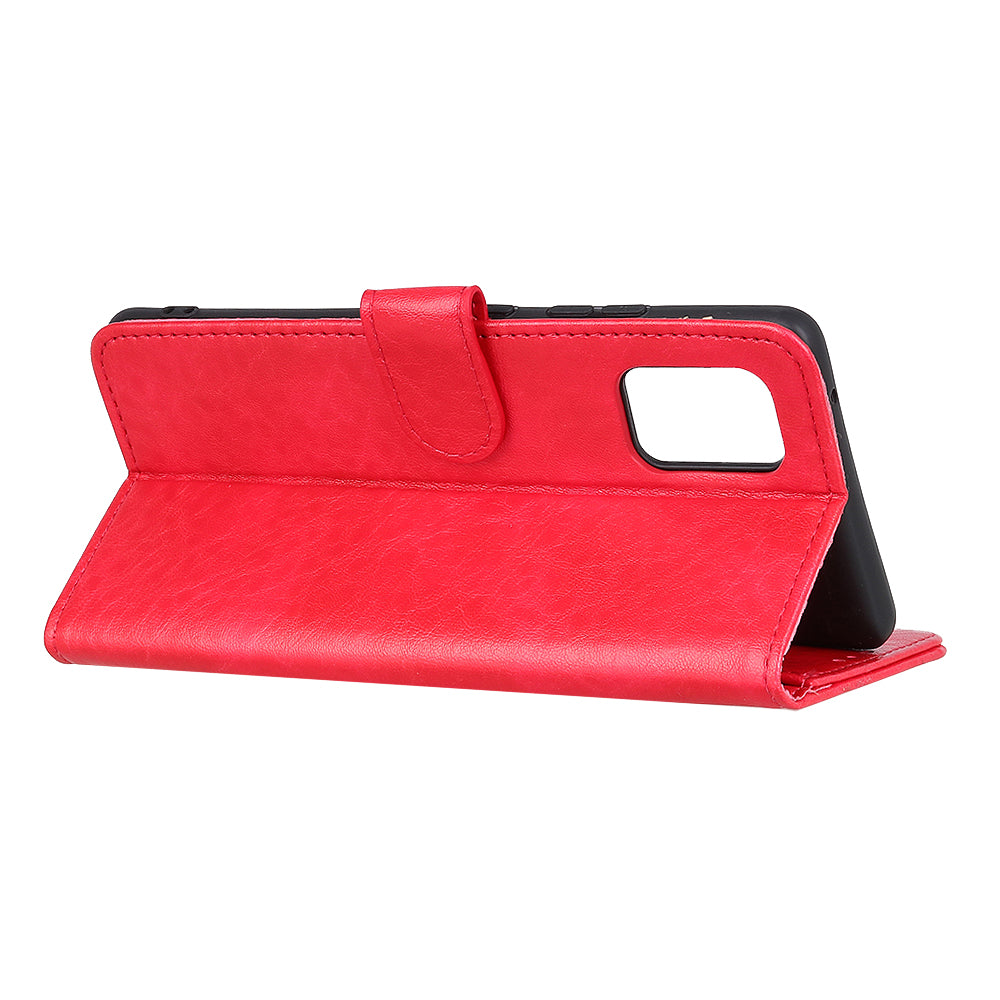 Crazy Horse Skin Leather Flip Cover Wallet Stand Mobile Phone Case for Samsung Galaxy S20 4G/S20 5G - Red