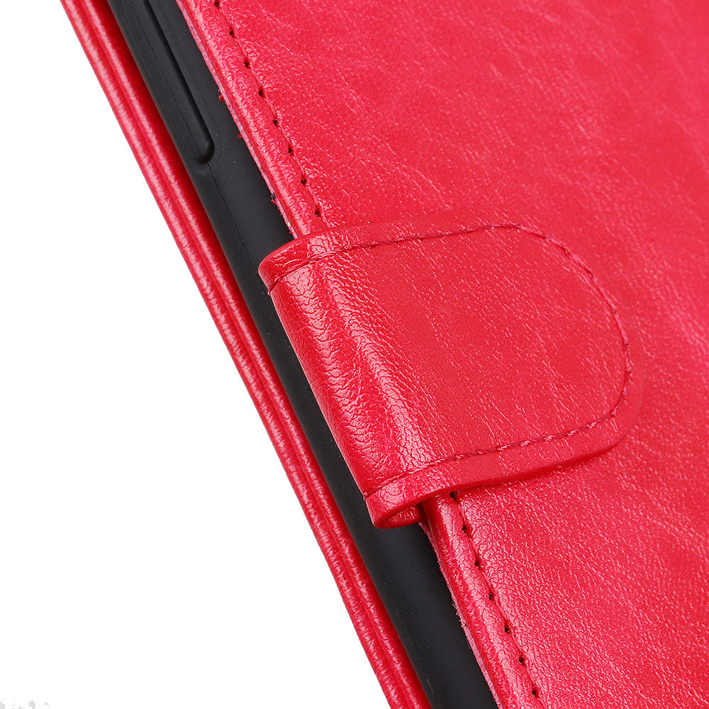 Crazy Horse Skin Leather Flip Cover Wallet Stand Mobile Phone Case for Samsung Galaxy S20 4G/S20 5G - Red