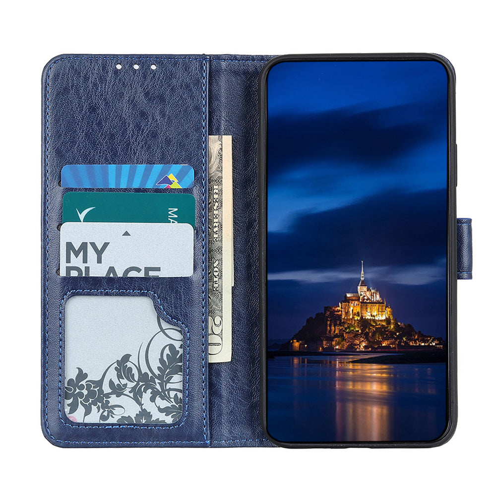 Crazy Horse Skin Leather Flip Cover Wallet Stand Mobile Phone Case for Samsung Galaxy S20 4G/S20 5G - Blue