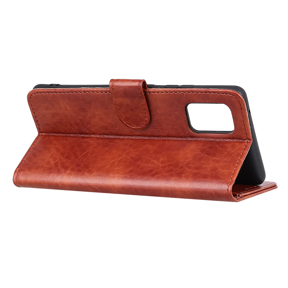 Crazy Horse Skin Leather Flip Cover Wallet Stand Mobile Phone Case for Samsung Galaxy S20 4G/S20 5G - Brown