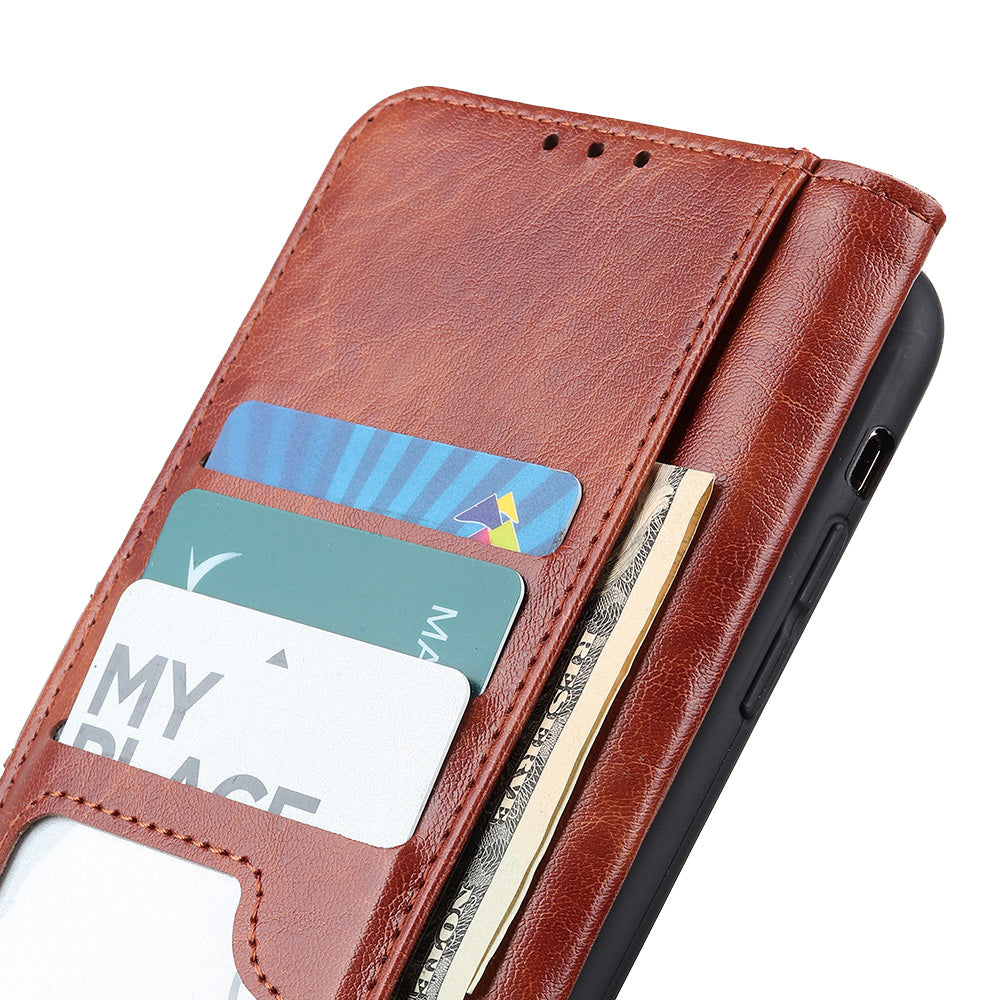 Crazy Horse Skin Leather Flip Cover Wallet Stand Mobile Phone Case for Samsung Galaxy S20 4G/S20 5G - Brown