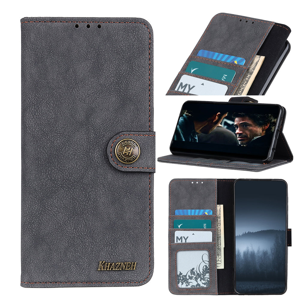 KHAZNEH Vintage Style Leather Wallet Stand Phone Cover for Samsung Galaxy S20 4G/S20 5G - Black