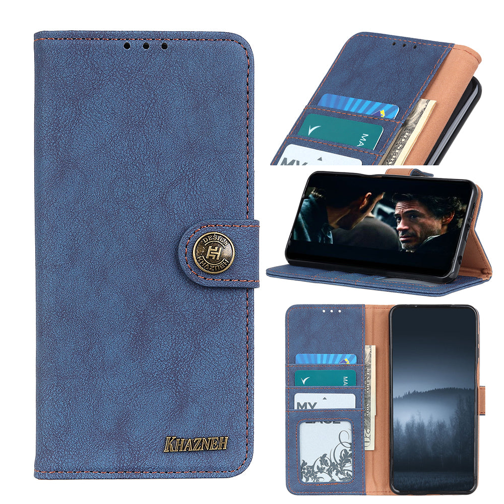 KHAZNEH Vintage Style Leather Wallet Stand Phone Cover for Samsung Galaxy S20 4G/S20 5G - Blue