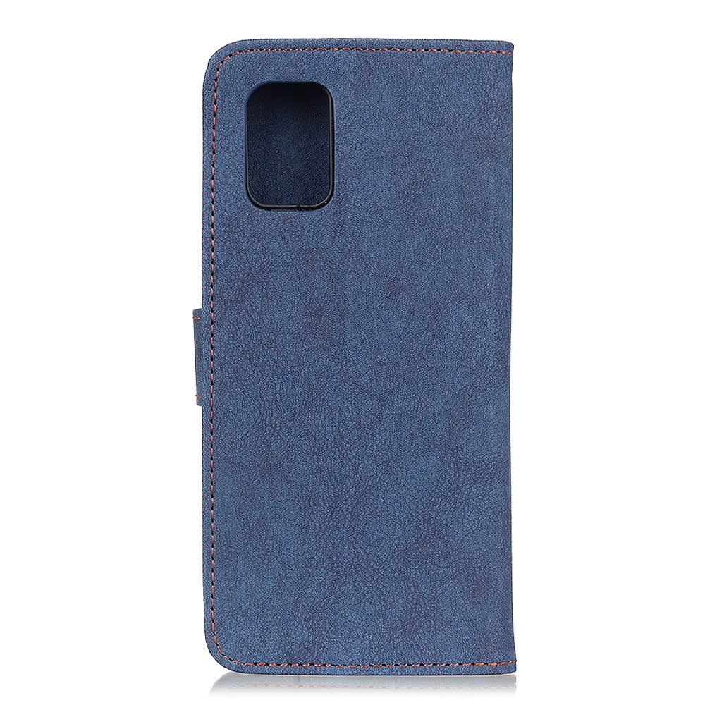 KHAZNEH Vintage Style Leather Wallet Stand Phone Cover for Samsung Galaxy S20 4G/S20 5G - Blue