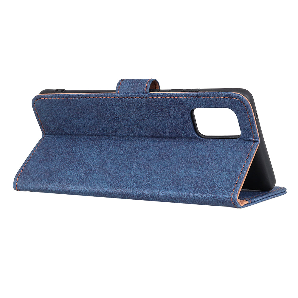 KHAZNEH Vintage Style Leather Wallet Stand Phone Cover for Samsung Galaxy S20 4G/S20 5G - Blue