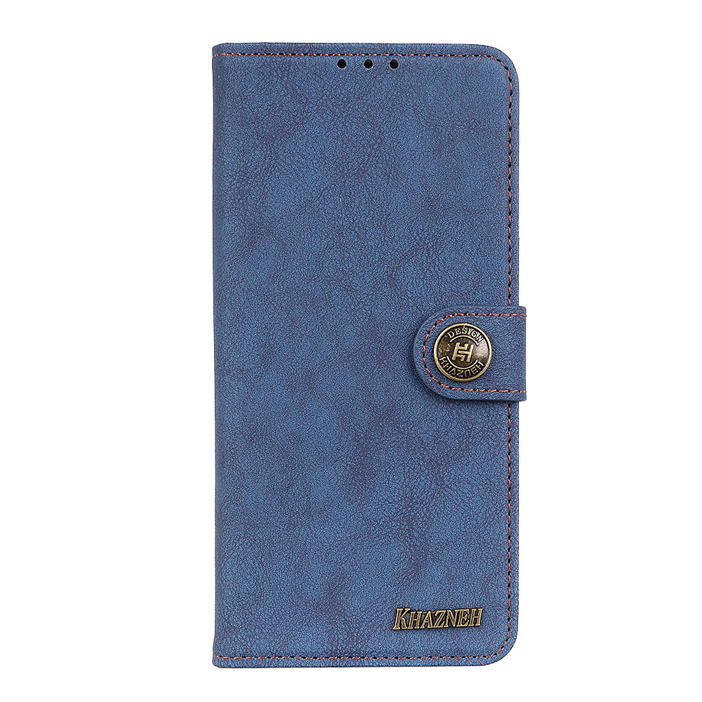 KHAZNEH Vintage Style Leather Wallet Stand Phone Cover for Samsung Galaxy S20 4G/S20 5G - Blue