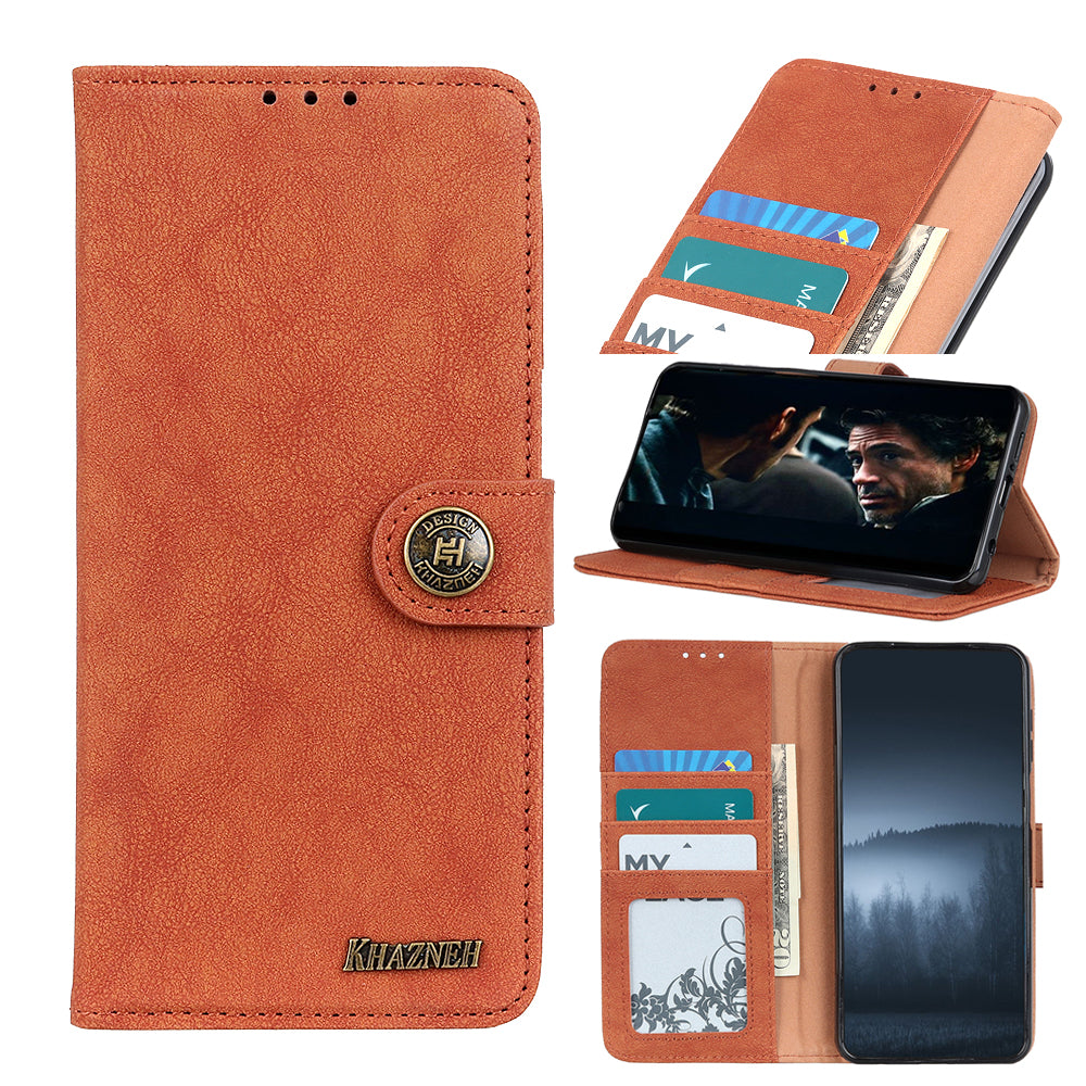 KHAZNEH Vintage Style Leather Wallet Stand Phone Cover for Samsung Galaxy S20 4G/S20 5G - Brown