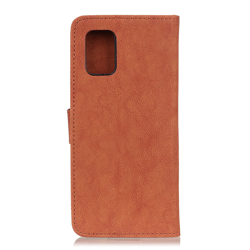 KHAZNEH Vintage Style Leather Wallet Stand Phone Cover for Samsung Galaxy S20 4G/S20 5G - Brown