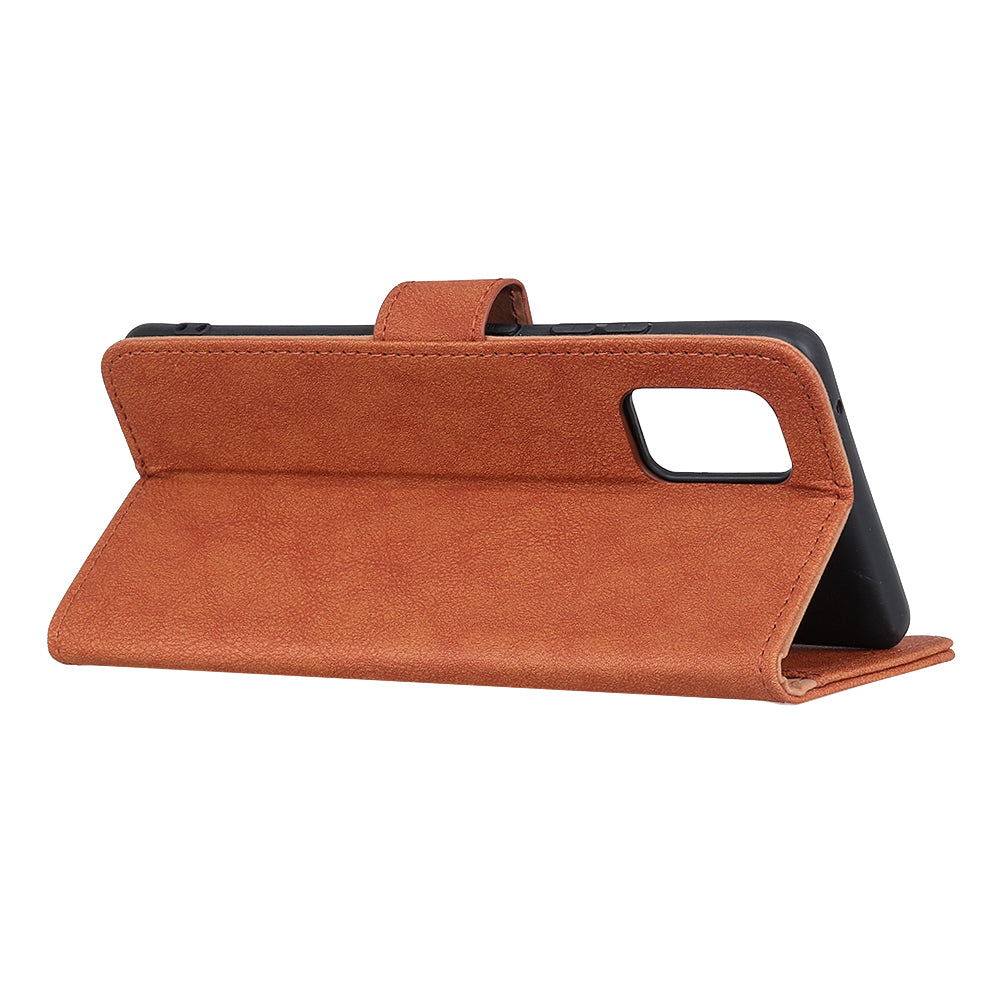 KHAZNEH Vintage Style Leather Wallet Stand Phone Cover for Samsung Galaxy S20 4G/S20 5G - Brown