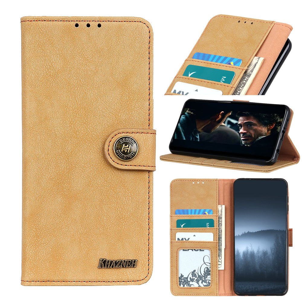 KHAZNEH Vintage Style Leather Wallet Stand Phone Cover for Samsung Galaxy S20 4G/S20 5G - Khaki