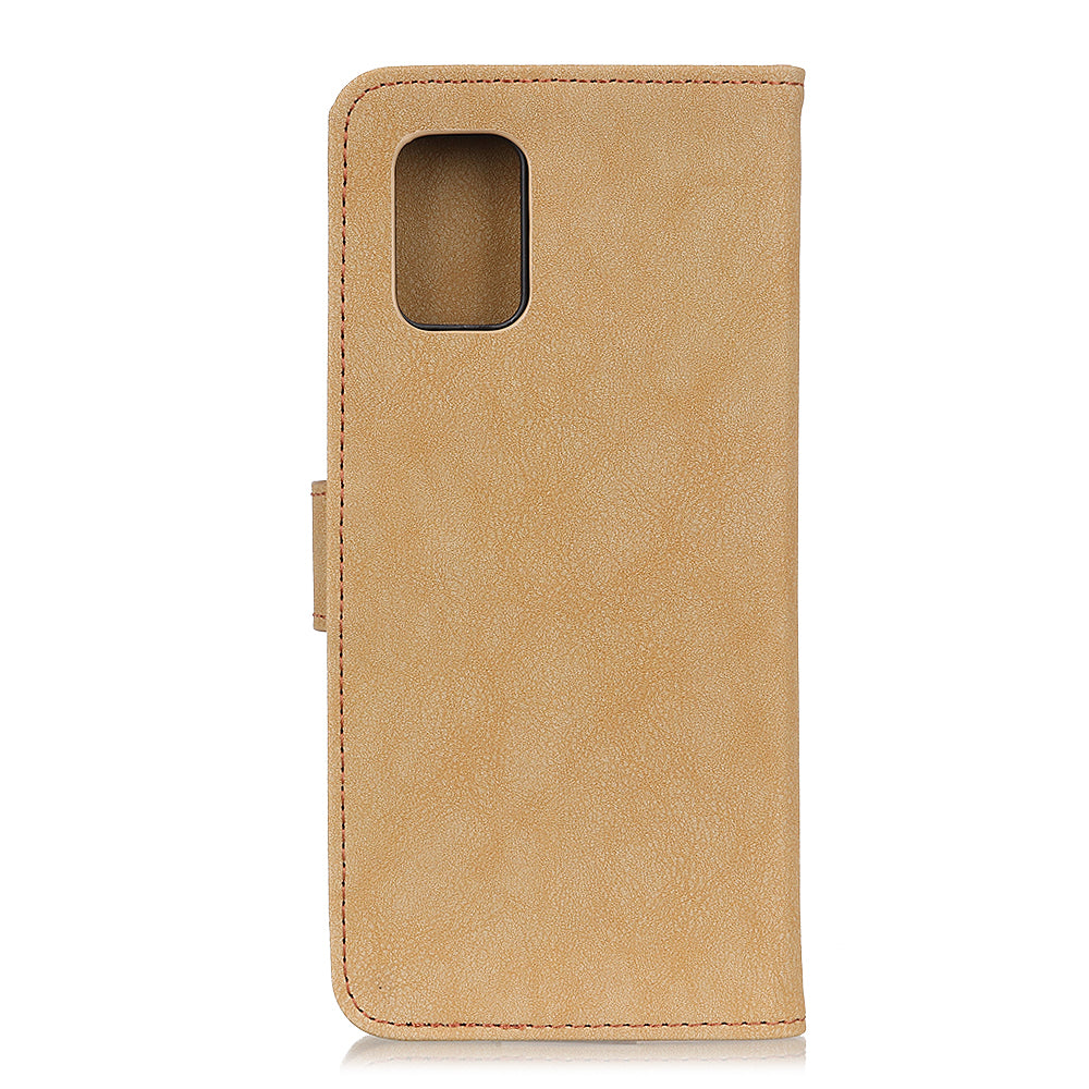 KHAZNEH Vintage Style Leather Wallet Stand Phone Cover for Samsung Galaxy S20 4G/S20 5G - Khaki